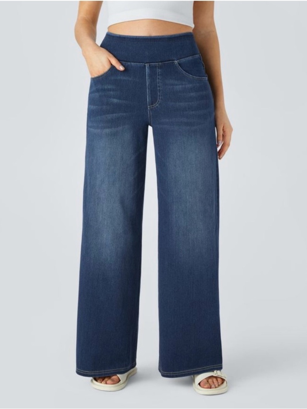 HALARA Flex High Waisted Wide Leg Athleisure Pull On Jeans Large